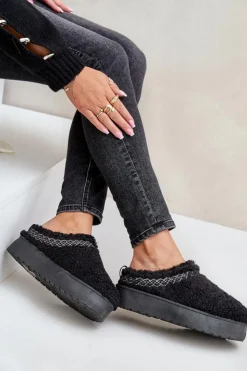 Boto Śniegowce Damskie|Kapcie Klasyczne*Śniegowce Na Platformie Z Futerkiem Typu Baranek Czarne Mesirra