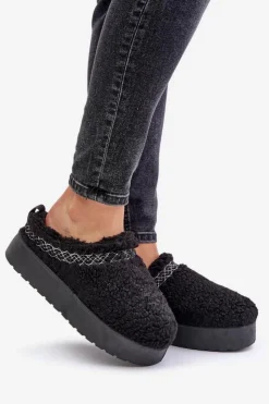 Boto Śniegowce Damskie|Kapcie Klasyczne*Śniegowce Na Platformie Z Futerkiem Typu Baranek Czarne Mesirra