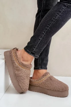 Boto Śniegowce Na Platformie Z Futerkiem Typu Baranek Ciemnobeżowe Mesirra