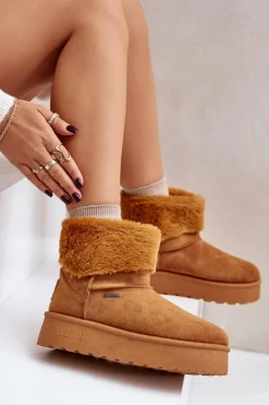 Big Star Shoes Śniegowce Damskie*Śniegowce Na Platformie Z Futerkiem Big Star OO274A106 Camel Brązowy