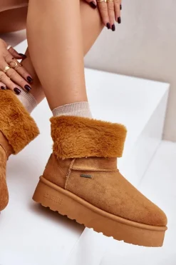 Big Star Shoes Śniegowce Damskie*Śniegowce Na Platformie Z Futerkiem Big Star OO274A106 Camel Brązowy