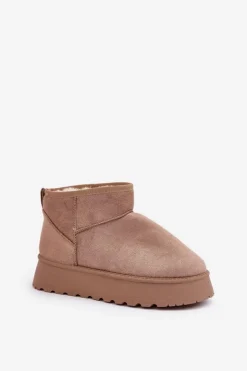 Boto Śniegowce Damskie*Śniegowce Na Platformie Z Eko Zamszu Ciemnobeżowe Vlivana