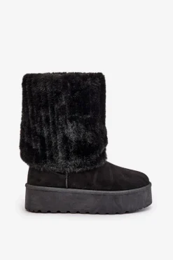 New Evento Śniegowce Na Platformie Z Wywiniętą Cholewką Czarne Lisonea