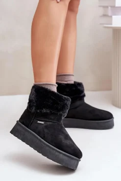 Big Star Shoes Śniegowce Damskie*Śniegowce Na Platformie Z Futerkiem Big Star OO274A108 Czarne Czarny