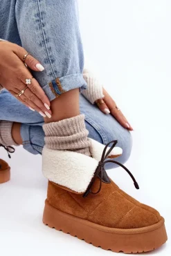 Damskie Boto Śniegowce Na Platformie Z Kożuchem Camel Olimuka