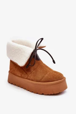 Damskie Boto Śniegowce Na Platformie Z Kożuchem Camel Olimuka