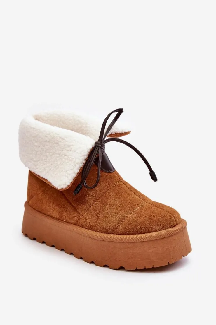 Damskie Boto Śniegowce Na Platformie Z Kożuchem Camel Olimuka
