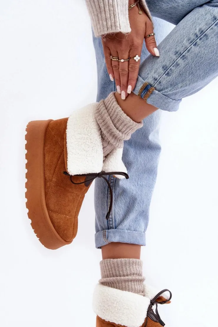 Damskie Boto Śniegowce Na Platformie Z Kożuchem Camel Olimuka