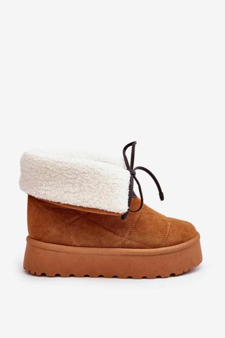 Damskie Boto Śniegowce Na Platformie Z Kożuchem Camel Olimuka