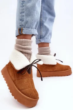 Damskie Boto Śniegowce Na Platformie Z Kożuchem Camel Olimuka