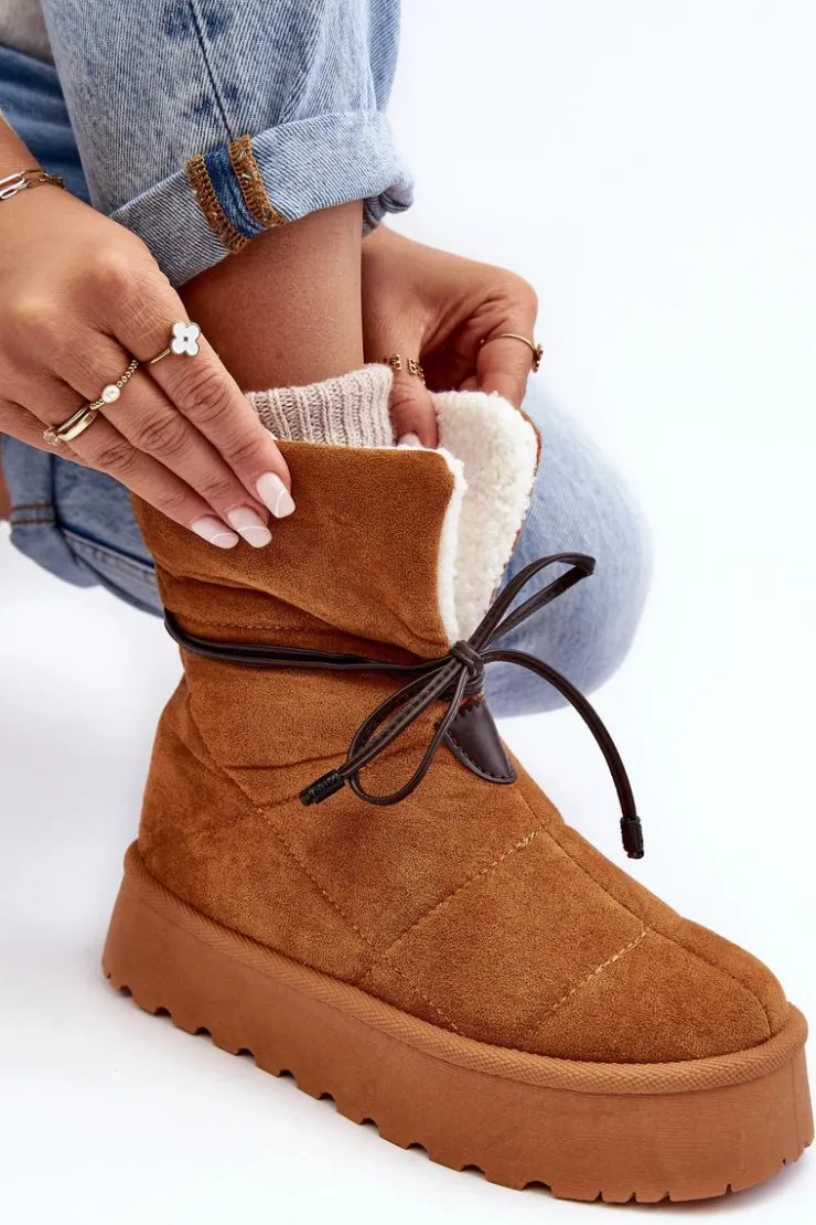 Damskie Boto Śniegowce Na Platformie Z Kożuchem Camel Olimuka