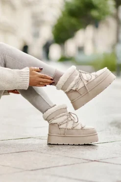 Best Boto Śniegowce Na Platformie Z Wiązaniem Jasnobeżowe Izathiel