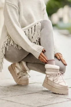 Best Boto Śniegowce Na Platformie Z Wiązaniem Jasnobeżowe Izathiel