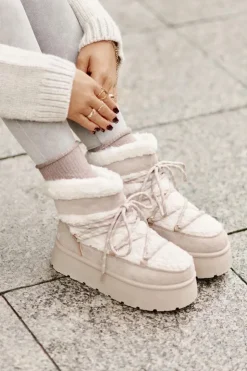Best Boto Śniegowce Na Platformie Z Wiązaniem Jasnobeżowe Izathiel