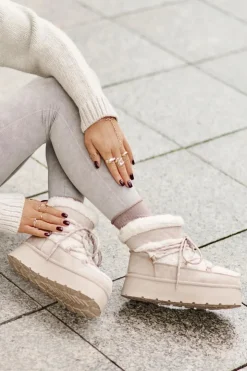 Best Boto Śniegowce Na Platformie Z Wiązaniem Jasnobeżowe Izathiel