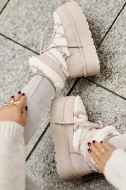 Best Boto Śniegowce Na Platformie Z Wiązaniem Jasnobeżowe Izathiel