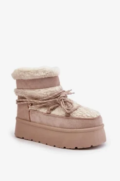Best Boto Śniegowce Na Platformie Z Wiązaniem Jasnobeżowe Izathiel