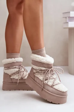 Best Boto Śniegowce Na Platformie Z Wiązaniem Jasnobeżowe Izathiel