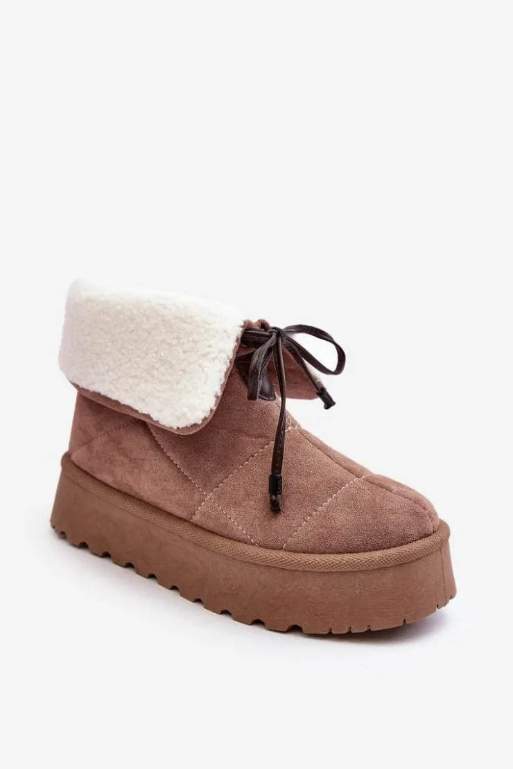 Online Boto Śniegowce Na Platformie Z Kożuchem Beżowe Olimuka Beżowy