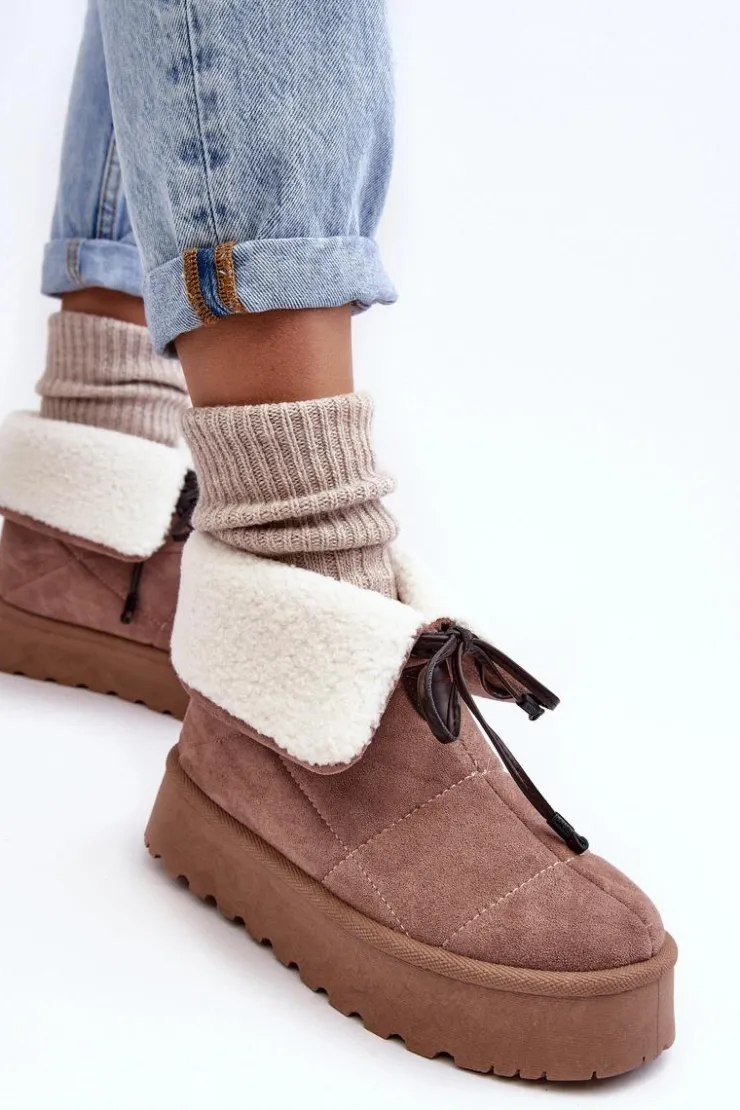 Online Boto Śniegowce Na Platformie Z Kożuchem Beżowe Olimuka Beżowy