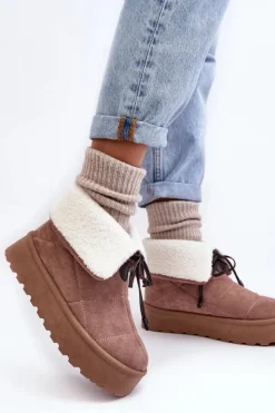 Online Boto Śniegowce Na Platformie Z Kożuchem Beżowe Olimuka Beżowy