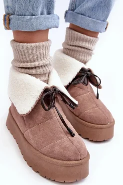 Online Boto Śniegowce Na Platformie Z Kożuchem Beżowe Olimuka Beżowy