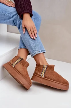 Boto Śniegowce Damskie*Śniegowce Na Platformie Ze Wzorem Camel Udra Brązowy