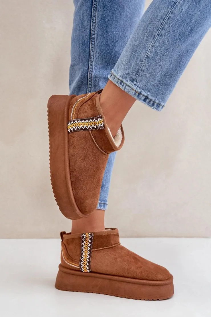 Boto Śniegowce Damskie*Śniegowce Na Platformie Ze Wzorem Camel Udra Brązowy