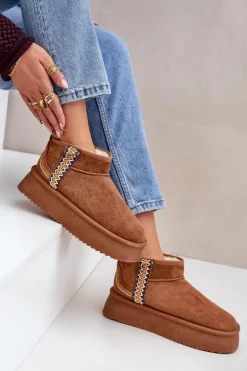 Boto Śniegowce Damskie*Śniegowce Na Platformie Ze Wzorem Camel Udra Brązowy