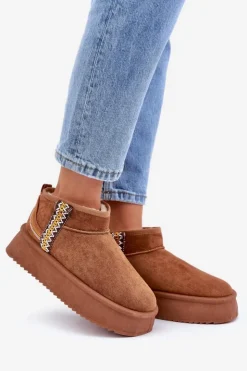 Boto Śniegowce Damskie*Śniegowce Na Platformie Ze Wzorem Camel Udra Brązowy