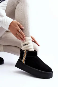 Damskie Boto Śniegowce Na Platformie Ze Wzorem Czarne Udra