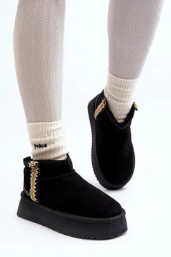 Damskie Boto Śniegowce Na Platformie Ze Wzorem Czarne Udra