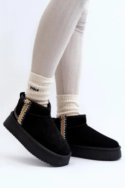 Damskie Boto Śniegowce Na Platformie Ze Wzorem Czarne Udra