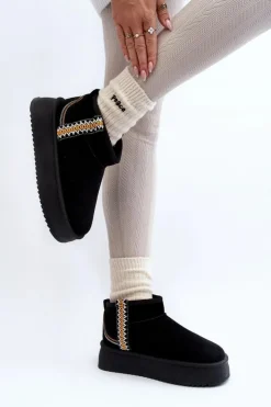 Damskie Boto Śniegowce Na Platformie Ze Wzorem Czarne Udra