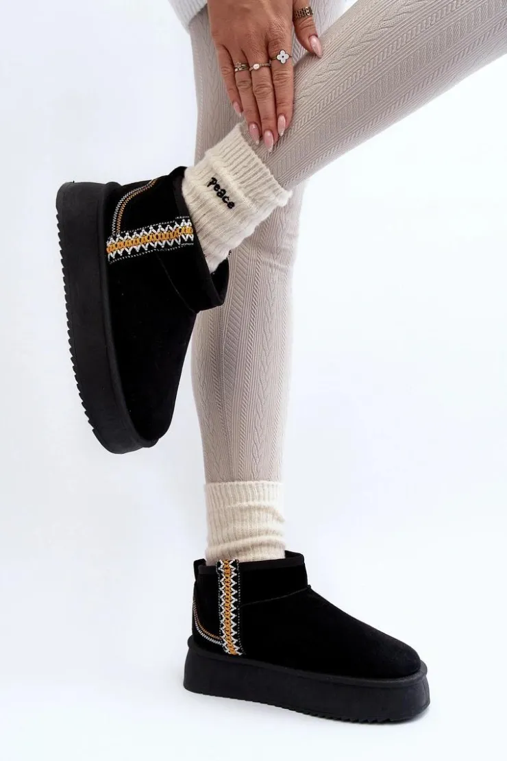 Damskie Boto Śniegowce Na Platformie Ze Wzorem Czarne Udra