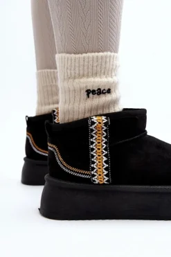 Damskie Boto Śniegowce Na Platformie Ze Wzorem Czarne Udra