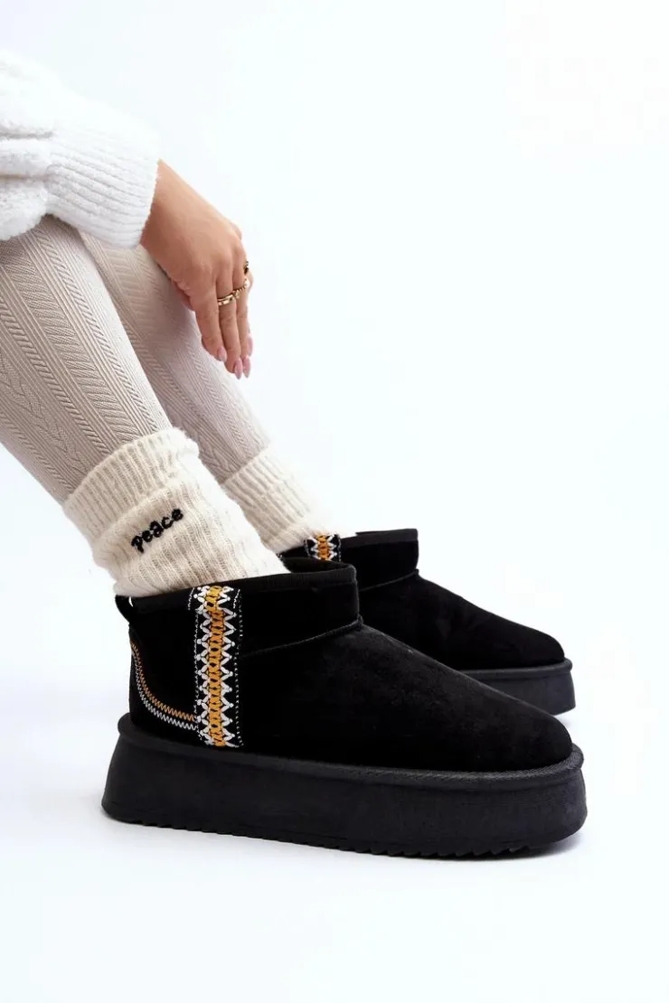 Damskie Boto Śniegowce Na Platformie Ze Wzorem Czarne Udra