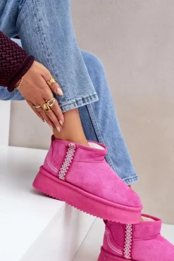 Boto Śniegowce Damskie*Śniegowce Na Platformie Ze Wzorem Różowe Udra