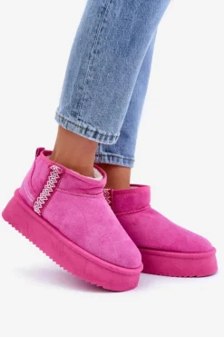 Boto Śniegowce Damskie*Śniegowce Na Platformie Ze Wzorem Różowe Udra