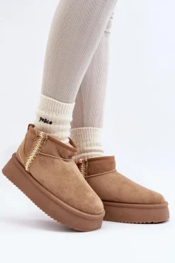 New Boto Śniegowce Na Platformie Ze Wzorem Jasnobrązowe Udra Brązowy