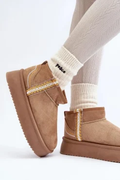 New Boto Śniegowce Na Platformie Ze Wzorem Jasnobrązowe Udra Brązowy