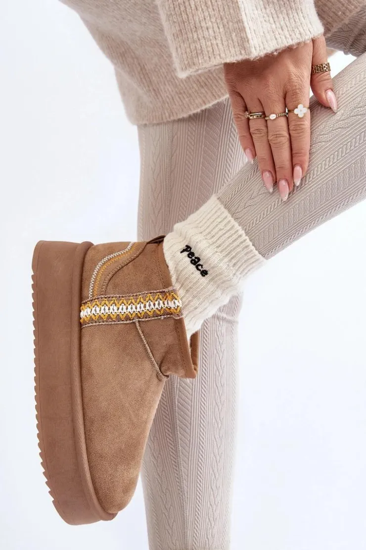 New Boto Śniegowce Na Platformie Ze Wzorem Jasnobrązowe Udra Brązowy