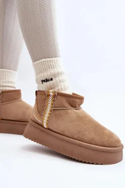 New Boto Śniegowce Na Platformie Ze Wzorem Jasnobrązowe Udra Brązowy