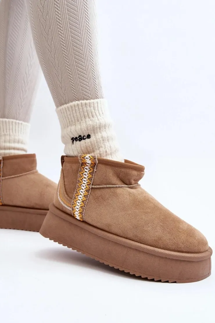 New Boto Śniegowce Na Platformie Ze Wzorem Jasnobrązowe Udra Brązowy
