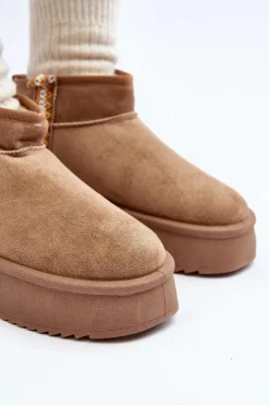 New Boto Śniegowce Na Platformie Ze Wzorem Jasnobrązowe Udra Brązowy