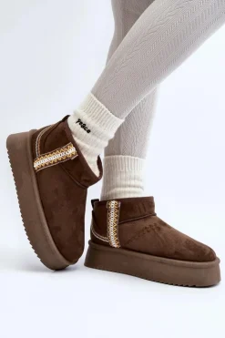 Boto Śniegowce Damskie*Śniegowce Na Platformie Ze Wzorem Ciemnozielone Udra Zielony