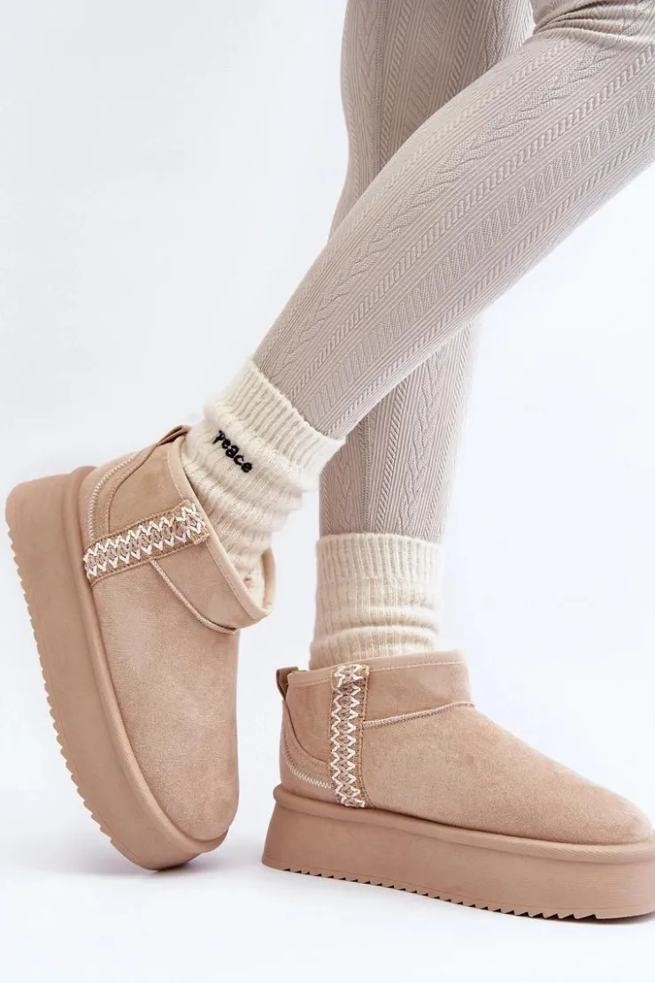 Boto Śniegowce Damskie*Śniegowce Na Platformie Ze Wzorem Beżowe Udra