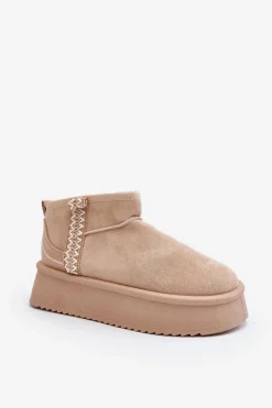 Boto Śniegowce Damskie*Śniegowce Na Platformie Ze Wzorem Beżowe Udra