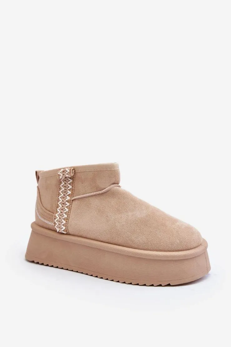 Boto Śniegowce Damskie*Śniegowce Na Platformie Ze Wzorem Beżowe Udra