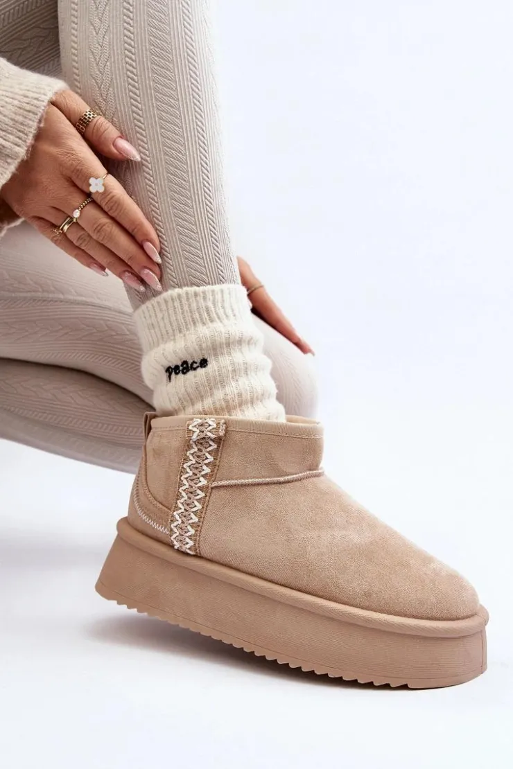 Boto Śniegowce Damskie*Śniegowce Na Platformie Ze Wzorem Beżowe Udra